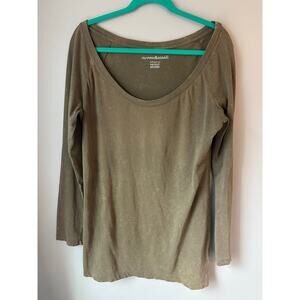 Norma Kamali Sz L Long Sleeve Tunic Top Scoop Neck Graphite Organic Cotton